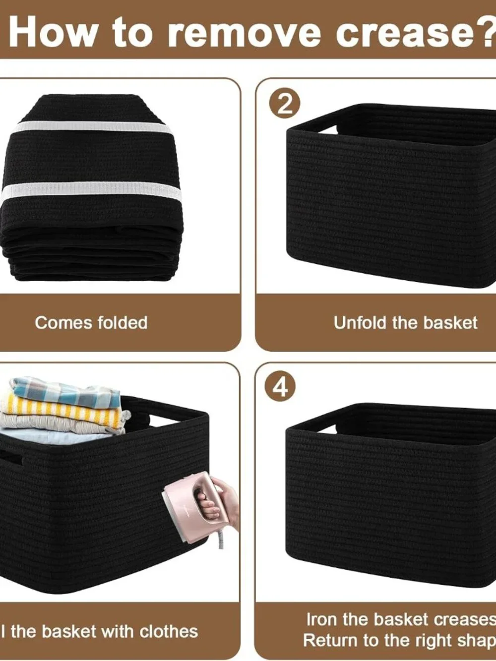 New 4Packs Natural Cotton Rope Storage Baskets for Organizing Toys, Clothes